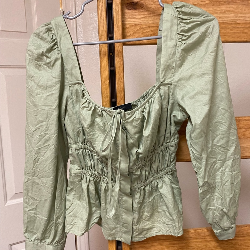 J crew CINCHED-WAIST TOP IN HERRINGBONE COTTON